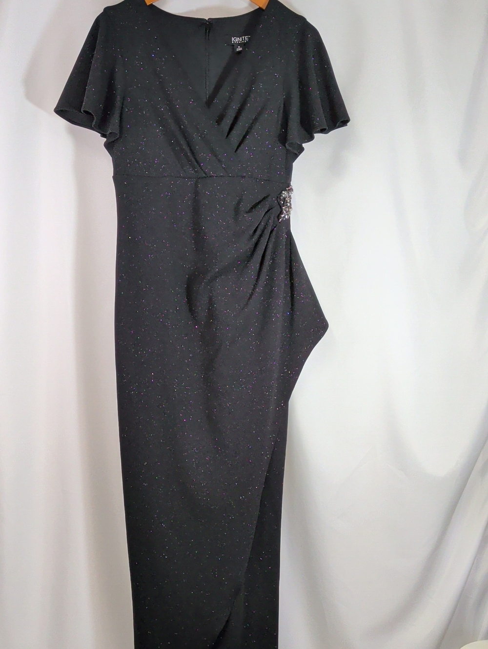 Ignite Evening Black Maxi Dress with Side Embellishment